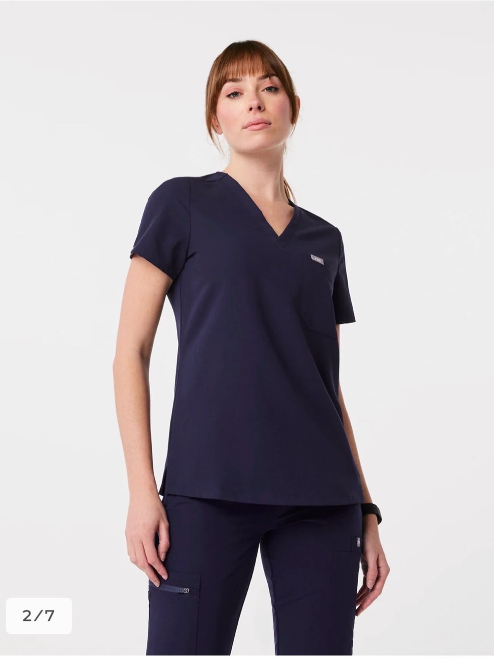 FIGS Catarina Scrub Top Navy Short Sleeve V-Neck Size: XXS